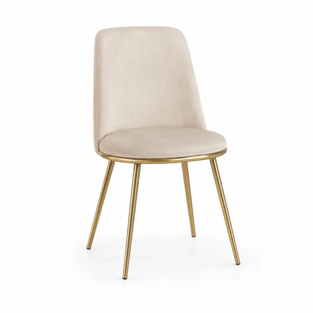 Esszimmerstuhl gepolstert mit abgerundeter Rückenlehne Polyester-Samt Stahlbeine Beige Goldfarben 48 x 58 x 86 cm