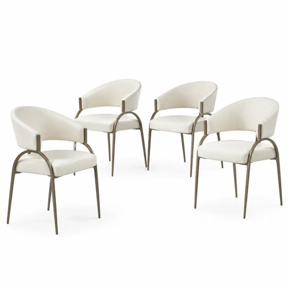 4er Set Esszimmerstühle mit Armlehnen PU Kunstleder Stahl halbrunde Rückenlehne Creme Taupe je 57 x 56 x 78 cm