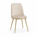 Esszimmerstuhl gepolstert mit abgerundeter Rückenlehne Polyester-Samt Stahlbeine Beige Goldfarben 48 x 58 x 86 cm