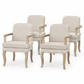 Esszimmerstuhl Set 4 Stück mit Armlehnen und rechteckiger Sitzfläche Kautschukholz Polyestergewebe Beige Naturholzton 58 x 62 x 95 cm