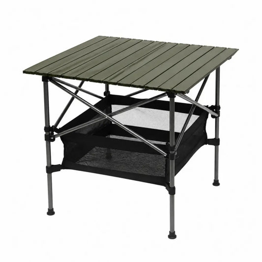 Klappbarer Gartentisch mit Netzablage 90 x 60 x 70 cm Aluminium Stahl rechteckig Olivgrün Schwarz Grau