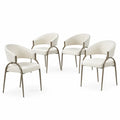 4er Set Esszimmerstühle mit Armlehnen PU Kunstleder Stahl halbrunde Rückenlehne Creme Taupe je 57 x 56 x 78 cm