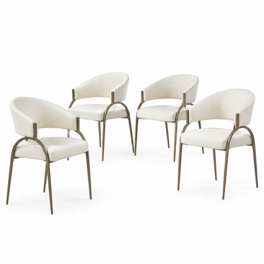 4er Set Esszimmerstühle mit Armlehnen PU Kunstleder Stahl halbrunde Rückenlehne Creme Taupe je 57 x 56 x 78 cm