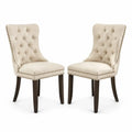 2er Set Esszimmerstühle gepolstert mit Knopfheftung Polyester Kautschukholz Beige Dunkelbraun Altgold je 56 x 64 x 96 cm