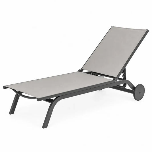 Sonnenliege Gartenliege verstellbar mit Rollen 200 x 72 x 95 cm Aluminium Polyestergewebe Grau Schwarz