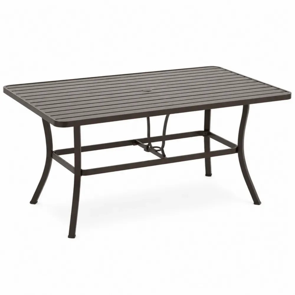 Gartentisch rechteckig für 6 Personen mit Schirmloch 150 x 90 x 74 cm Aluminium Stahl Dunkelbraun
