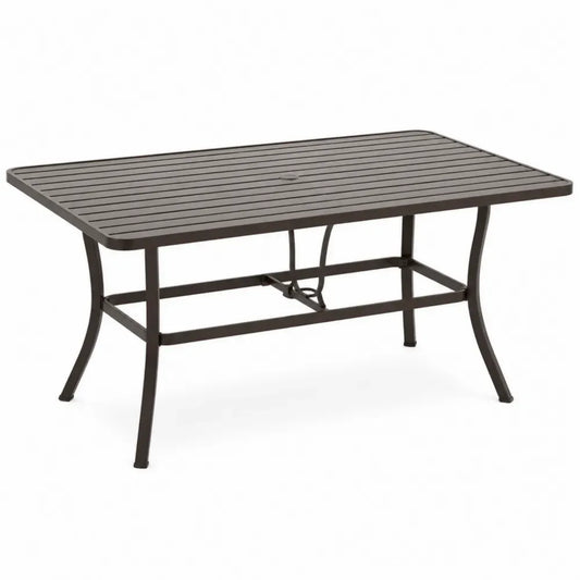 Gartentisch rechteckig für 6 Personen mit Schirmloch 150 x 90 x 74 cm Aluminium Stahl Dunkelbraun