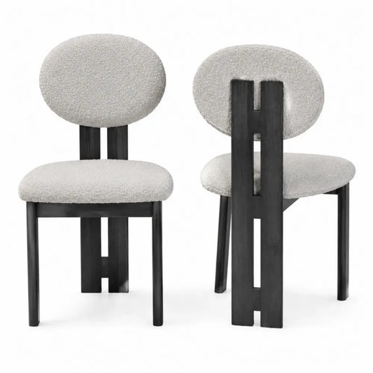 Esszimmerstühle 2er Set gepolstert mit ovaler Rückenlehne Polyester-Bouclé Kautschukholz Hellgrau Schwarz 50 x 56 x 80 cm