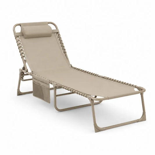 Klappbare verstellbare Sonnenliege Gartenliege 190 x 65 x 88 cm Polyestergewebe pulverbeschichteter Stahl rechteckig Beige Taupe