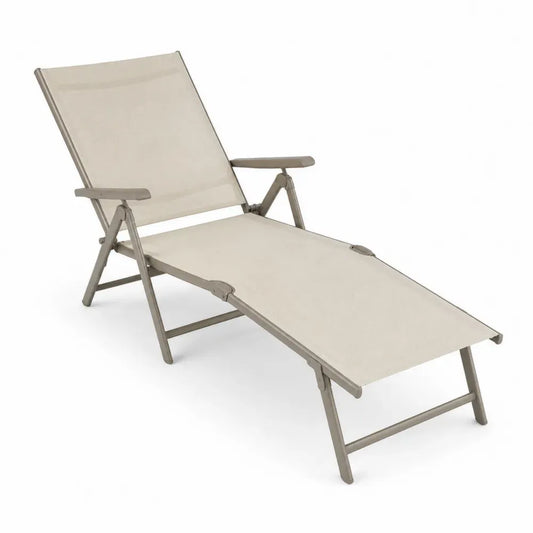 Klappbare verstellbare Sonnenliege mit Armlehnen 190 x 65 x 88 cm Polyestergewebe pulverbeschichteter Stahl rechteckig Beige Taupe