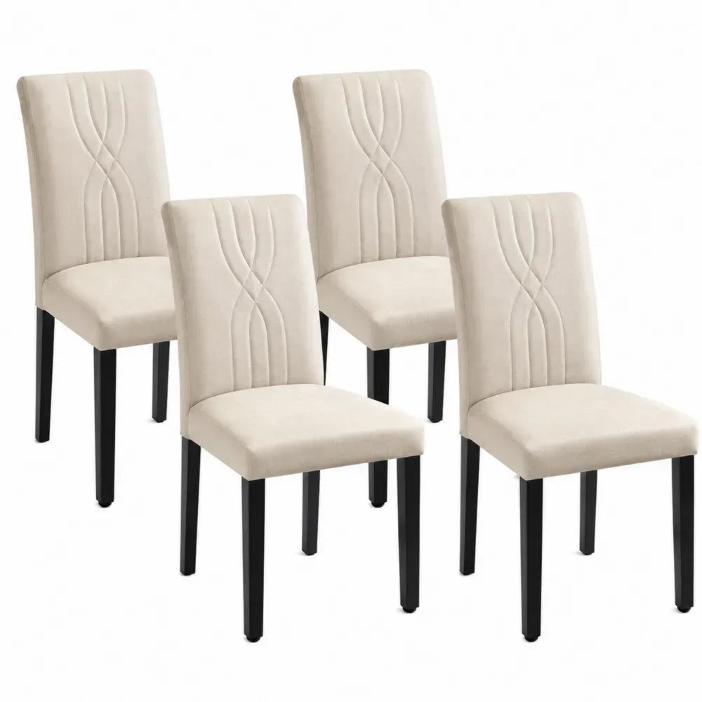 Esszimmerstühle 4er Set gepolstert mit hoher Rückenlehne Polyestergewebe Kautschukholz Creme Schwarz 45 x 56 x 102 cm