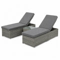 Gartenliegen Sonnenliegen 2er Set mit Beistelltisch 195 x 65 x 95 cm PE Rattan Stahlrahmen Polyesterauflagen rechteckig grau dunkelgrau