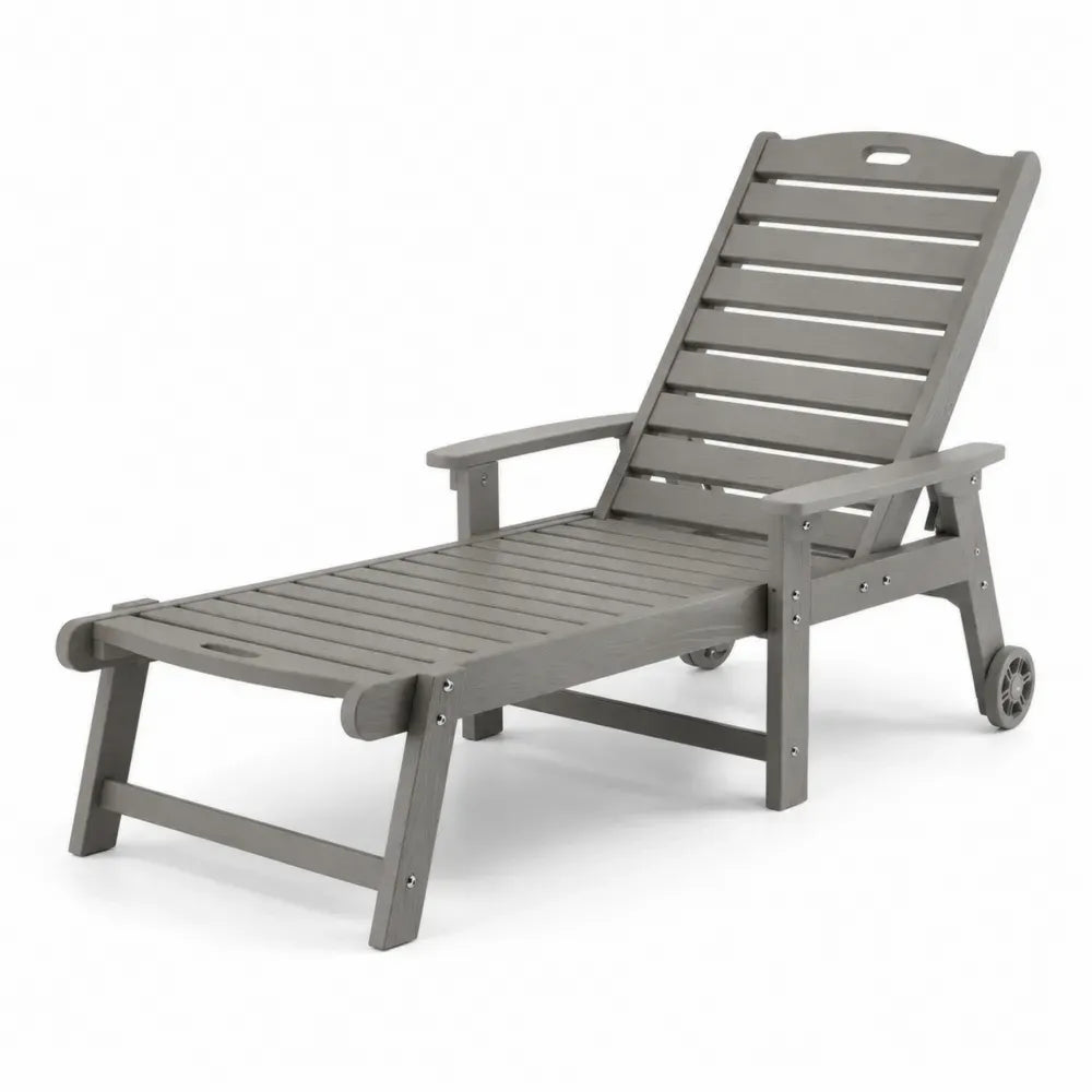 Verstellbare Gartenliege mit Rollen und Armlehnen 195 x 64 x 86 cm Akazienholz rechteckig Grau