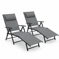 Gartenliegen Sonnenliegen 2er Set klappbar verstellbar mit Kopfkissen 178 x 63 x 100 cm PVC beschichtetes Polyestergewebe Stahl rechteckig grau schwarz